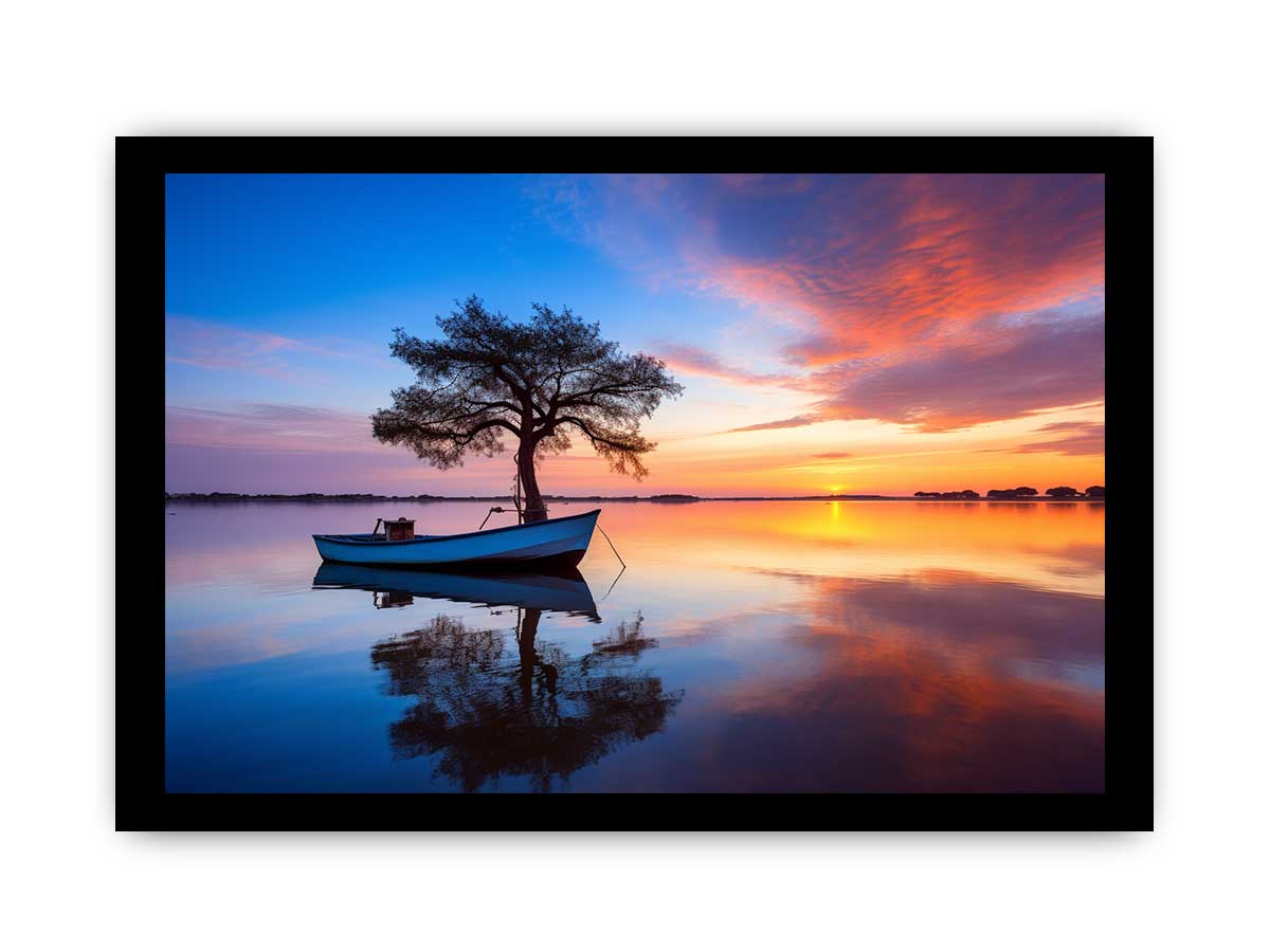 Quiet Horizon Boat sunset boat canvas for modern room decor.