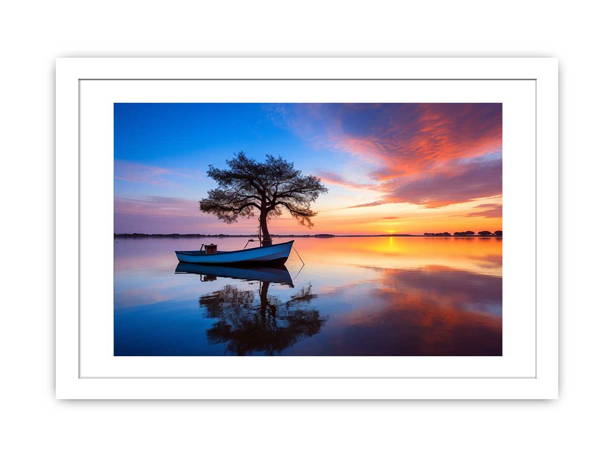 Quiet Horizon Boat sunset boat canvas for modern room decor.