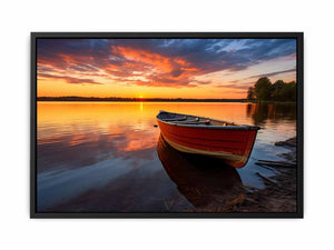 Calm  Sea With Boat At Sunset  canvas Print