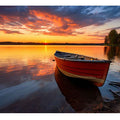 Ember Lake Rowboat sunset boat canvas for modern room decor.