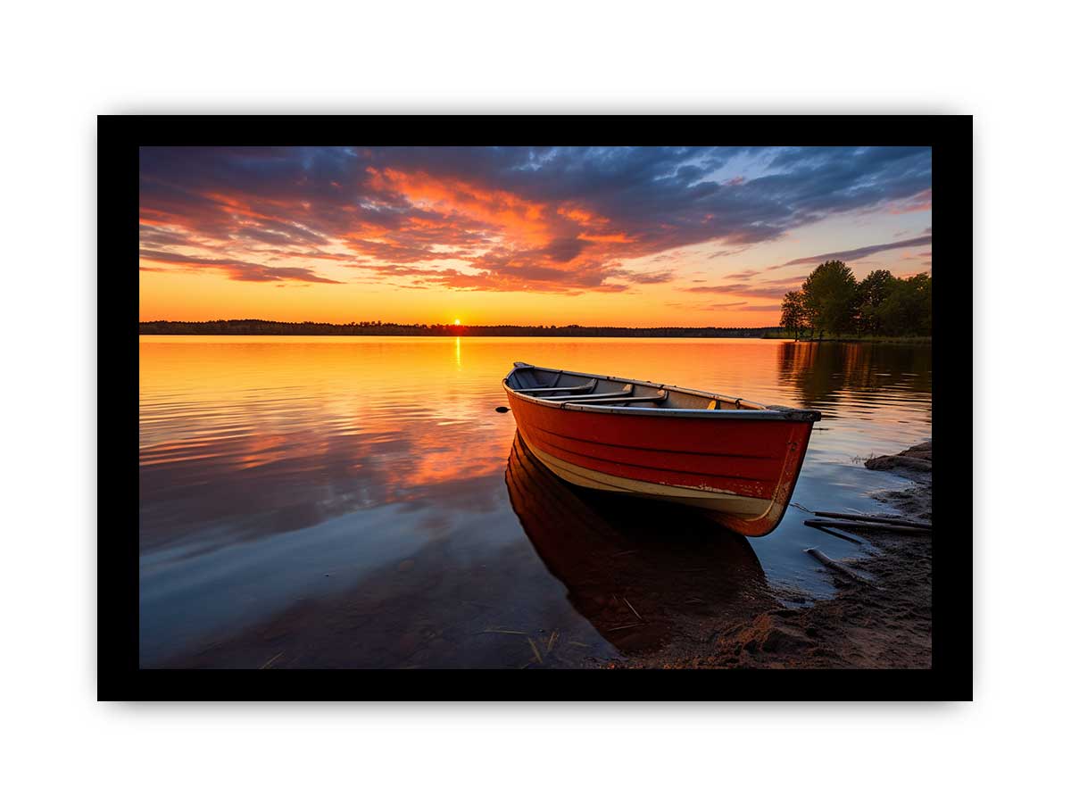 Ember Lake Rowboat sunset boat canvas for modern room decor.