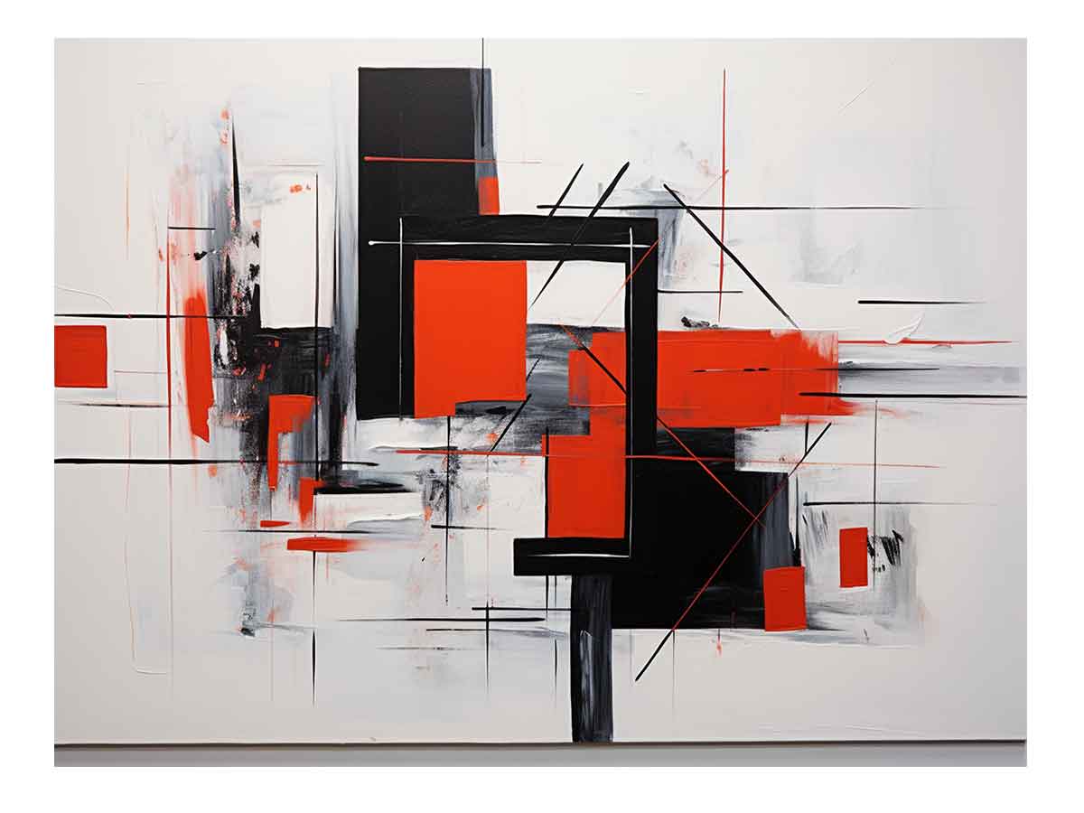 Crimson Grid Form canvas art for modern room decor.