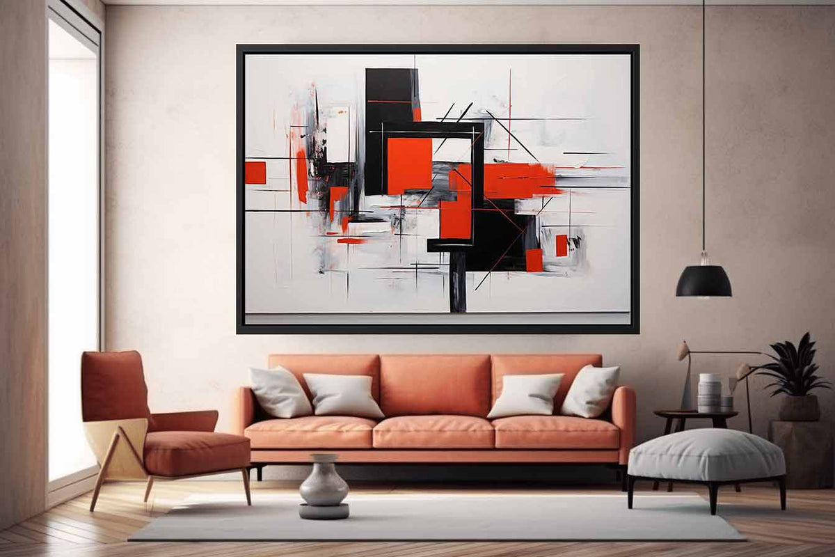 Crimson Grid Form canvas art for modern room decor.