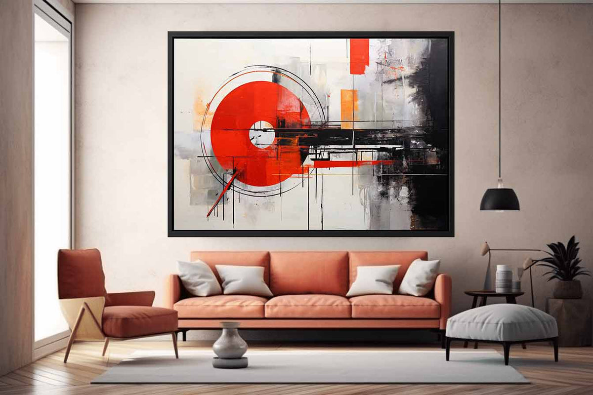 Red Orbit Structure canvas art for modern room decor.