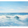 Calm blue ocean wave canvas art for modern coastal living room decor.