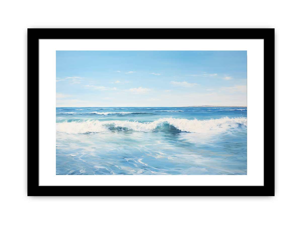 Calm blue ocean wave canvas art for modern coastal living room decor.