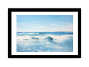 Calm blue ocean wave canvas art for modern coastal living room decor.