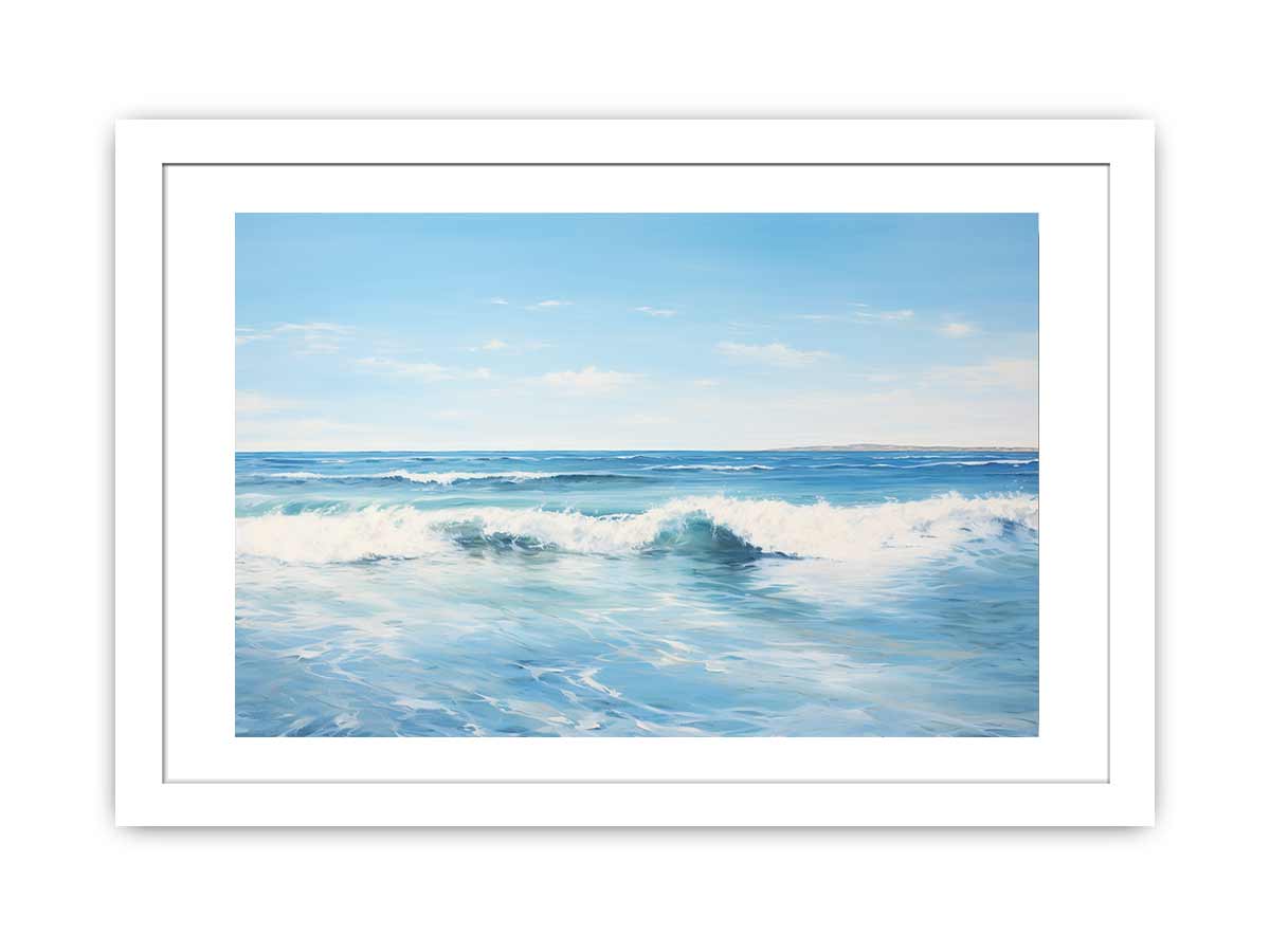 Calm blue ocean wave canvas art for modern coastal living room decor.