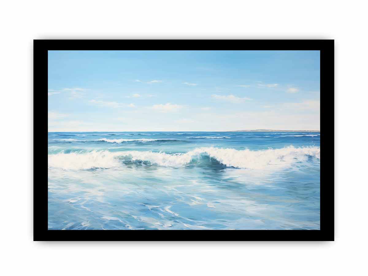 Calm blue ocean wave canvas art for modern coastal living room decor.