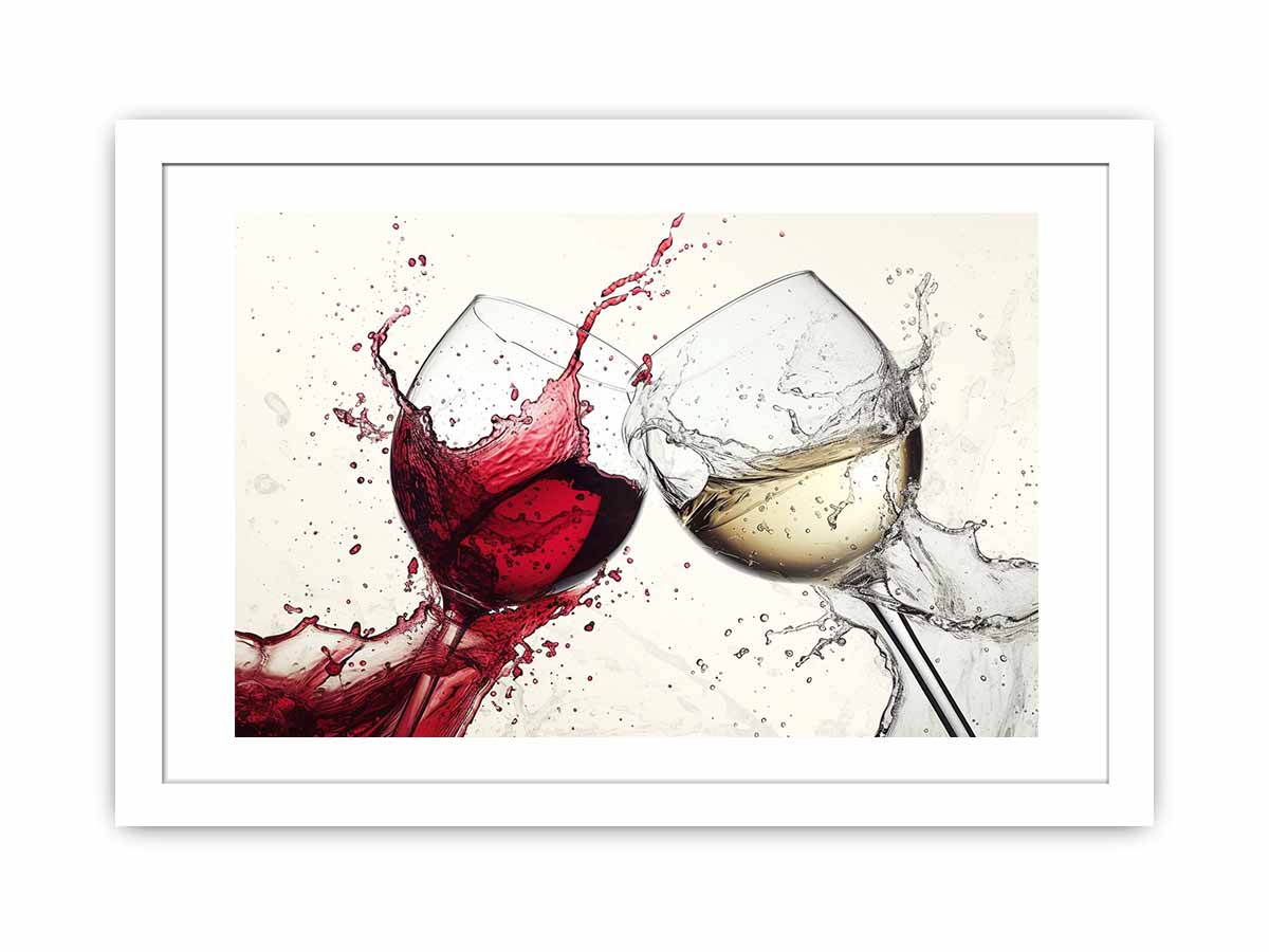 Dramatic red and white wine glass canvas art for dining room or home bar decor.