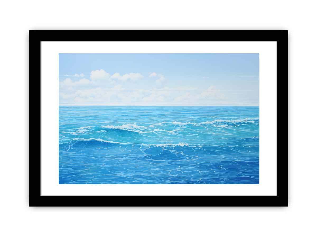 Bright blue ocean canvas art with soft waves for coastal bedroom or living room decor.