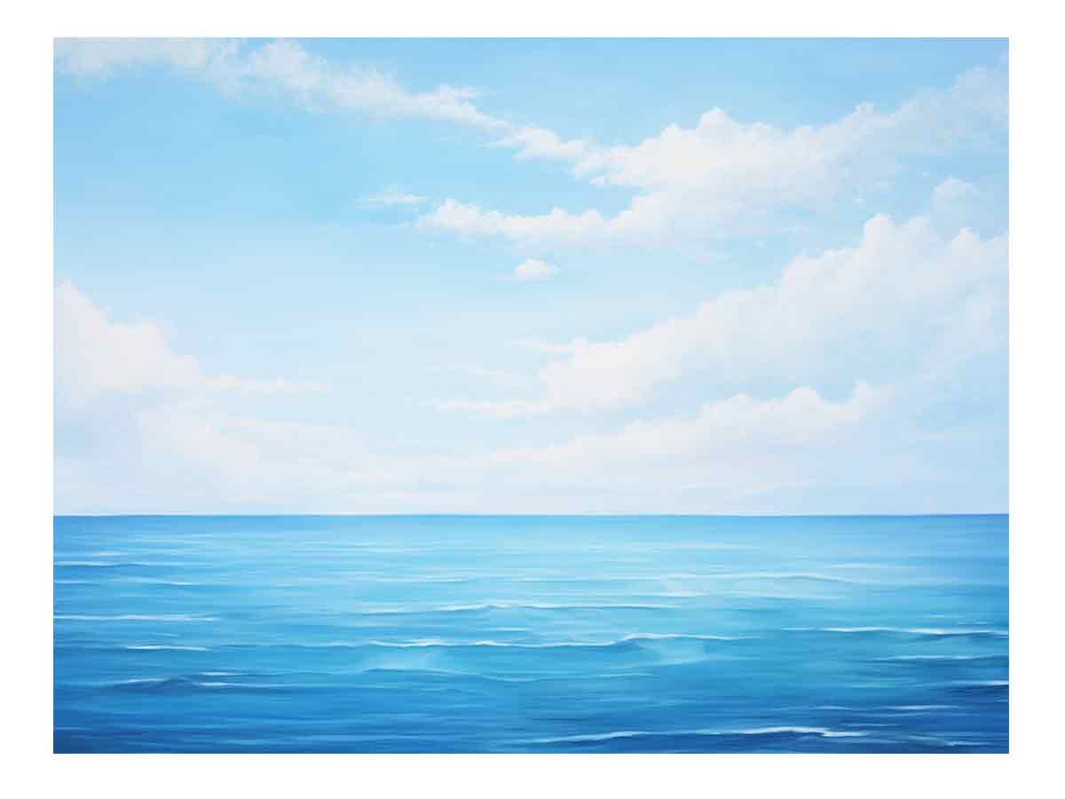 Minimal blue ocean horizon canvas art for serene modern bedroom decor.