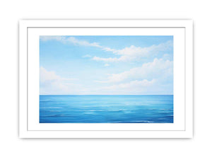 Minimal blue ocean horizon canvas art for serene modern bedroom decor.