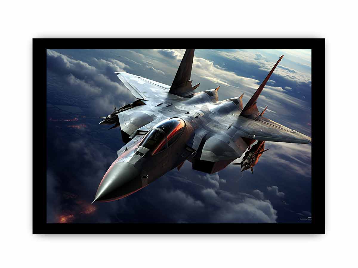 Dramatic fighter jet canvas art for modern office or man cave wall decor.