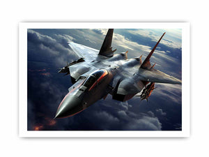Dramatic fighter jet canvas art for modern office or man cave wall decor.