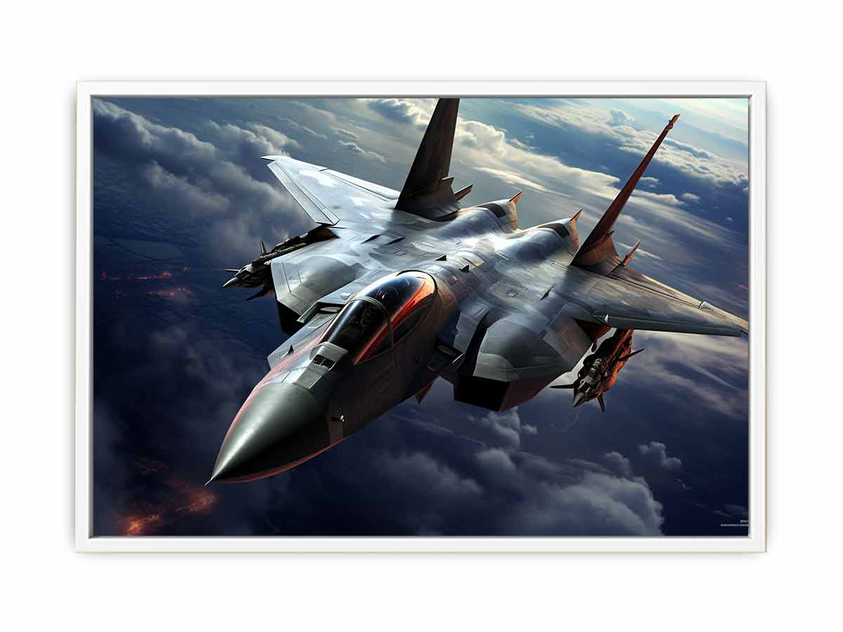 Dramatic fighter jet canvas art for modern office or man cave wall decor.