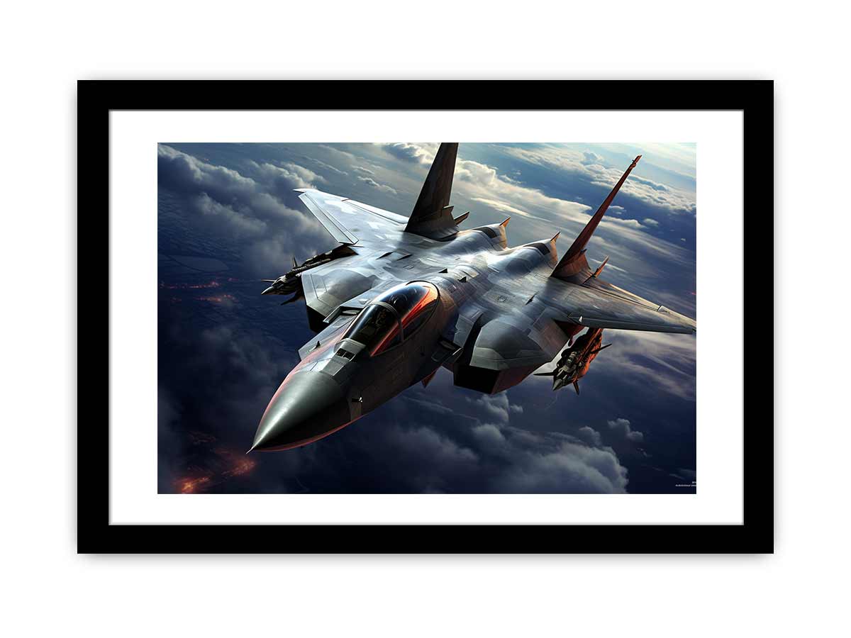 Dramatic fighter jet canvas art for modern office or man cave wall decor.