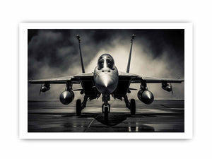 Moody front view fighter jet canvas art for industrial office or man cave decor.