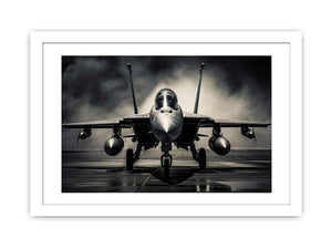 Moody front view fighter jet canvas art for industrial office or man cave decor.