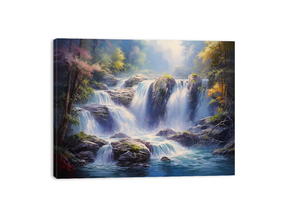 Cascade Light dramatic rocky waterfall painting for modern living room decor.