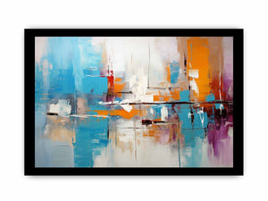 Urban Reflection bold teal orange abstract painting for modern living room decor.