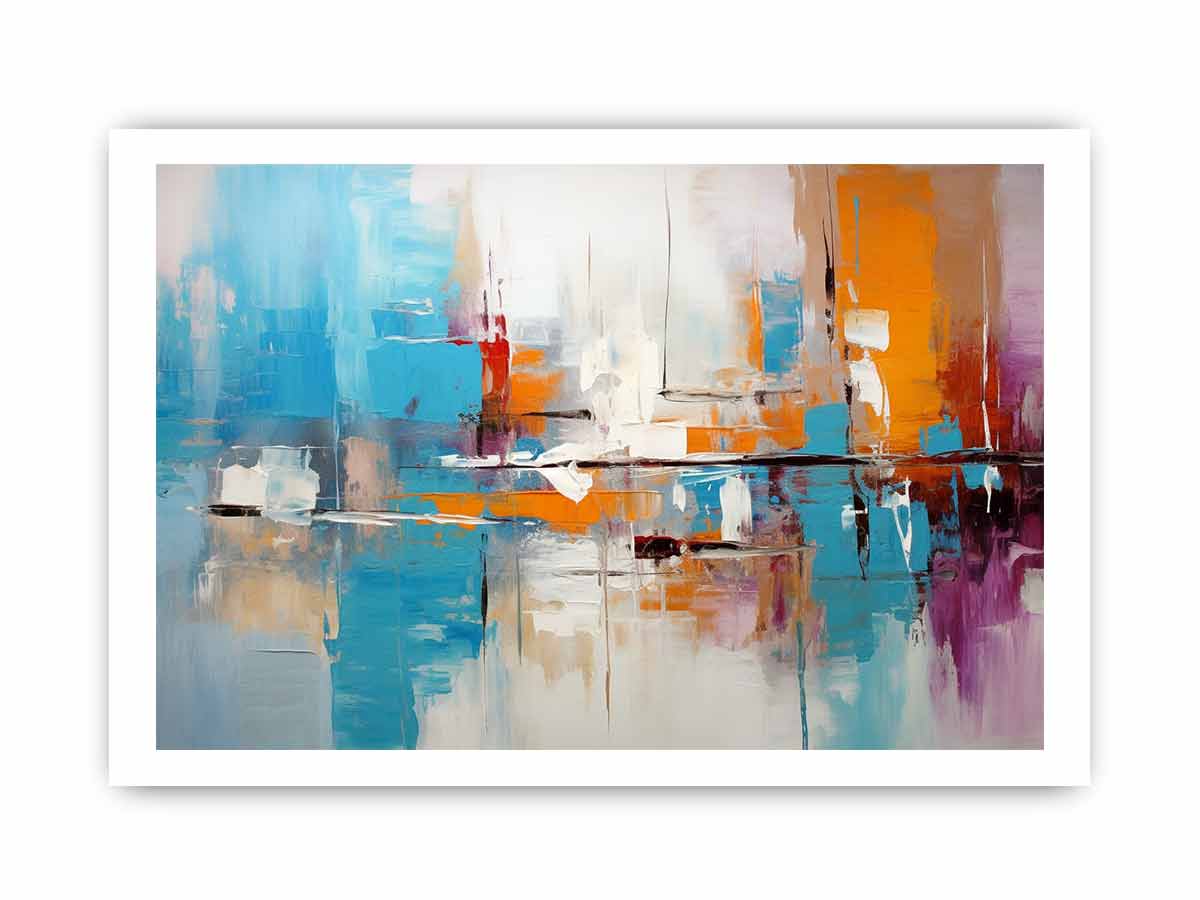Urban Reflection bold teal orange abstract painting for modern living room decor.