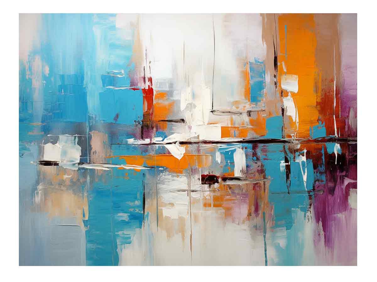 Urban Reflection bold teal orange abstract painting for modern living room decor.