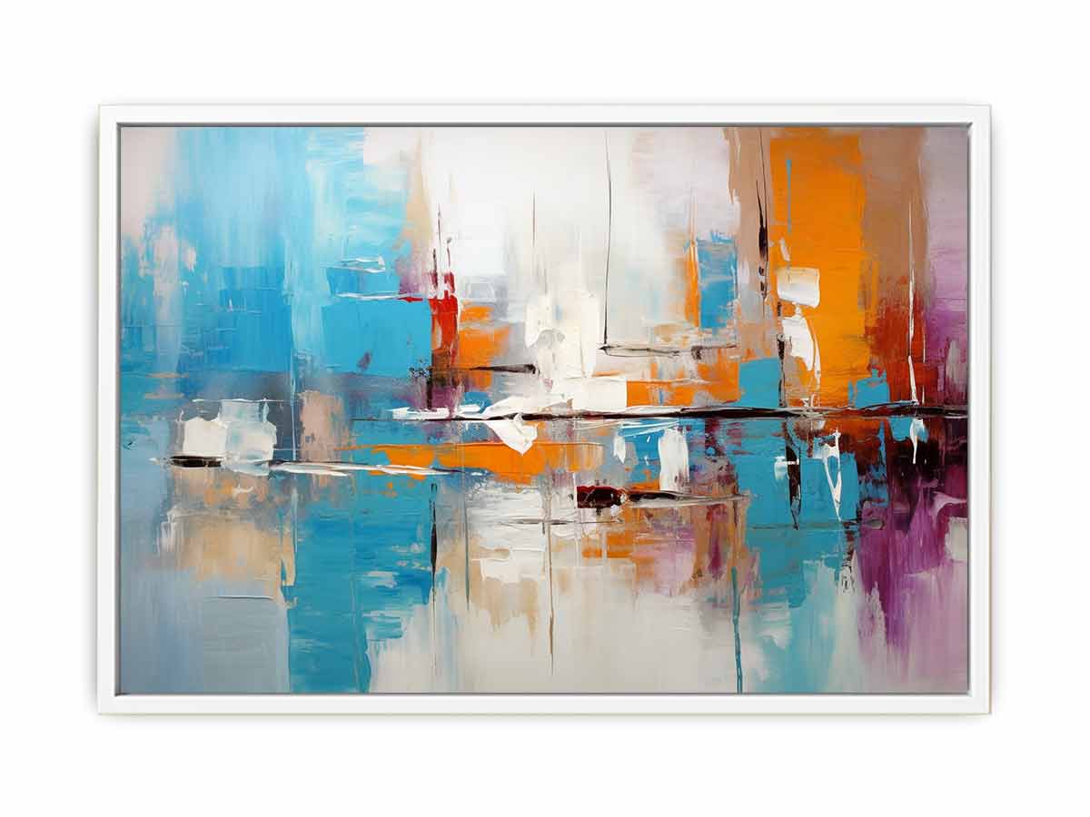 Urban Reflection bold teal orange abstract painting for modern living room decor.