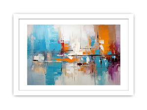 Urban Reflection bold teal orange abstract painting for modern living room decor.