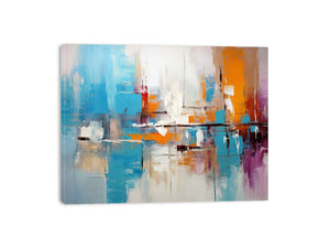 Urban Reflection bold teal orange abstract painting for modern living room decor.