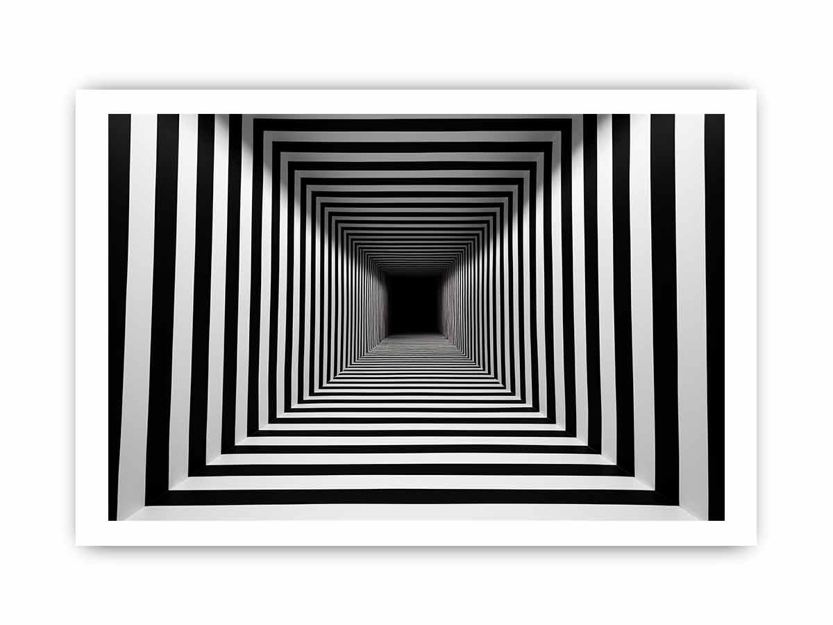 Infinite Contrast black and white optical illusion tunnel art for modern office decor.