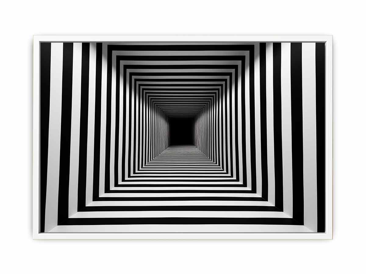 Infinite Contrast black and white optical illusion tunnel art for modern office decor.
