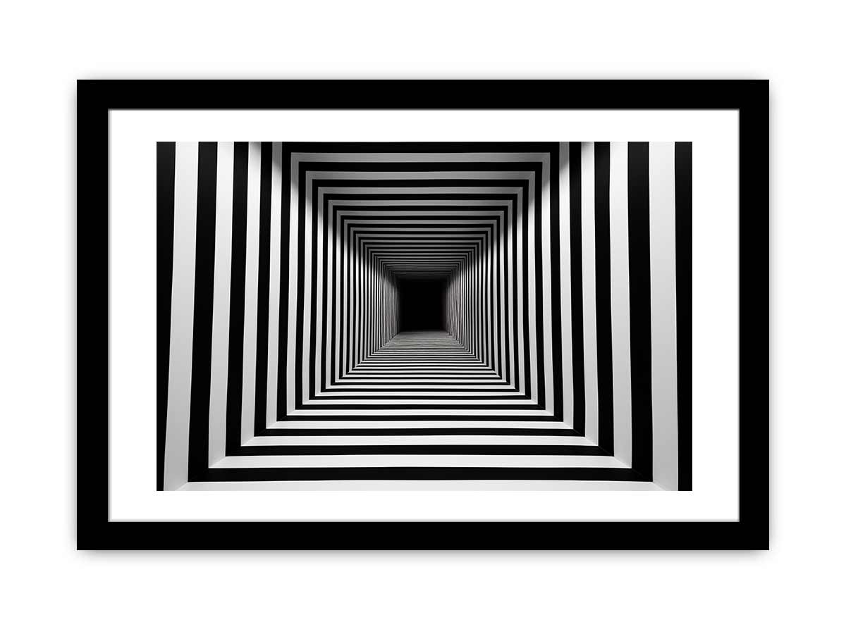 Infinite Contrast black and white optical illusion tunnel art for modern office decor.