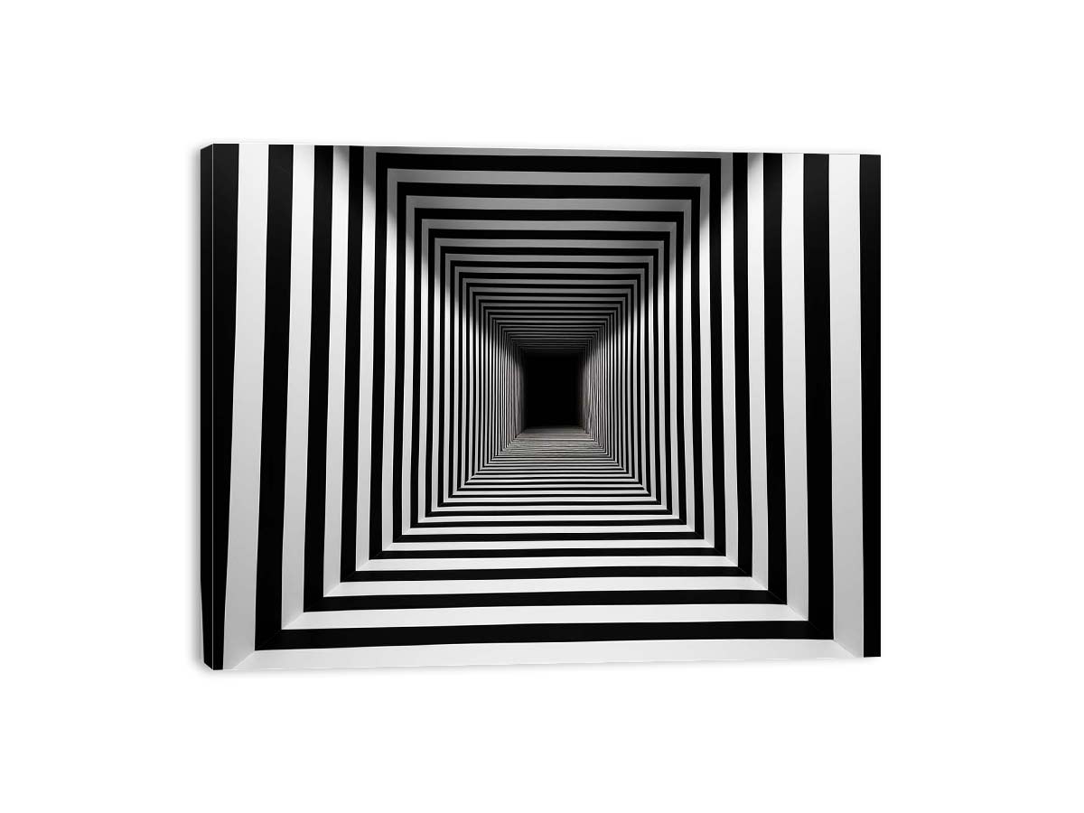 Infinite Contrast black and white optical illusion tunnel art for modern office decor.