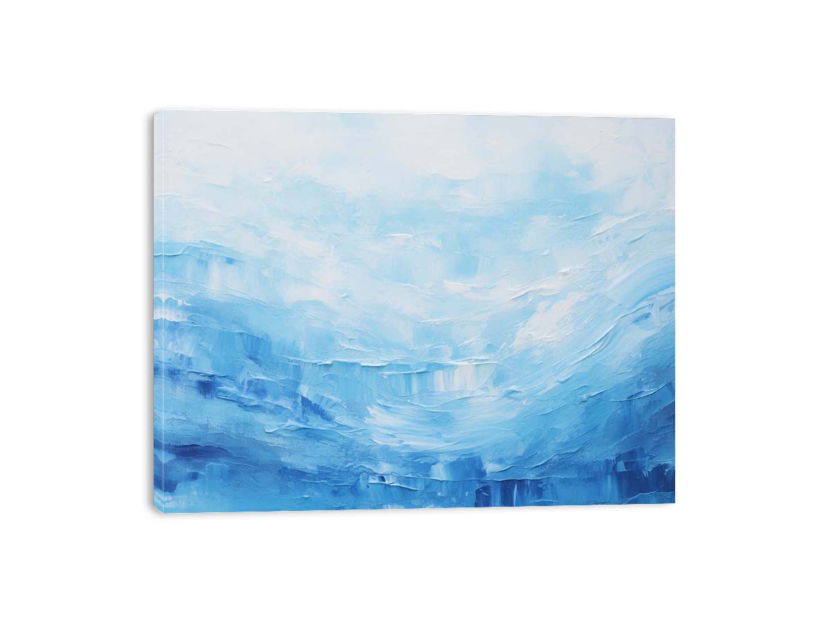 Soft Tide soft blue ocean abstract painting for modern bedroom decor.
