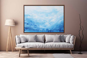 Blue Horizon minimal ocean horizon abstract art for modern bedroom decor.