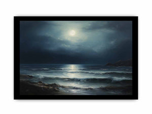 Midnight Coast dark moonlit ocean seascape painting for modern living room decor.