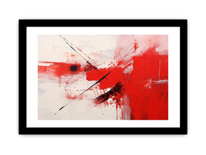 Scarlet Motion red black abstract action painting for modern living room decor.