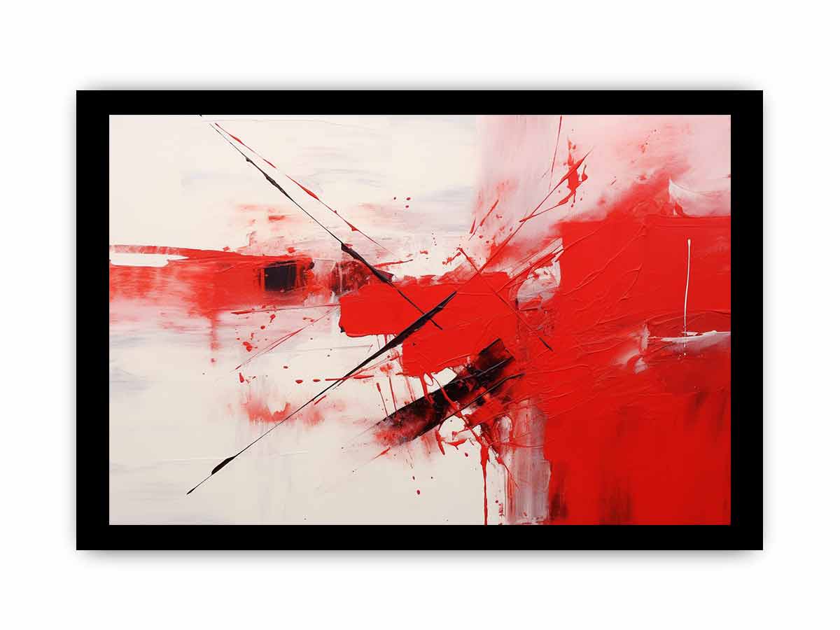 Scarlet Motion red black abstract action painting for modern living room decor.
