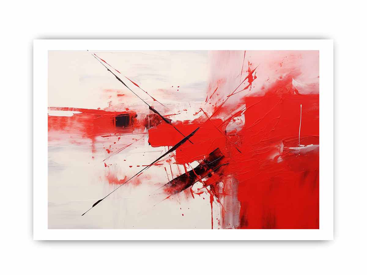 Scarlet Motion red black abstract action painting for modern living room decor.