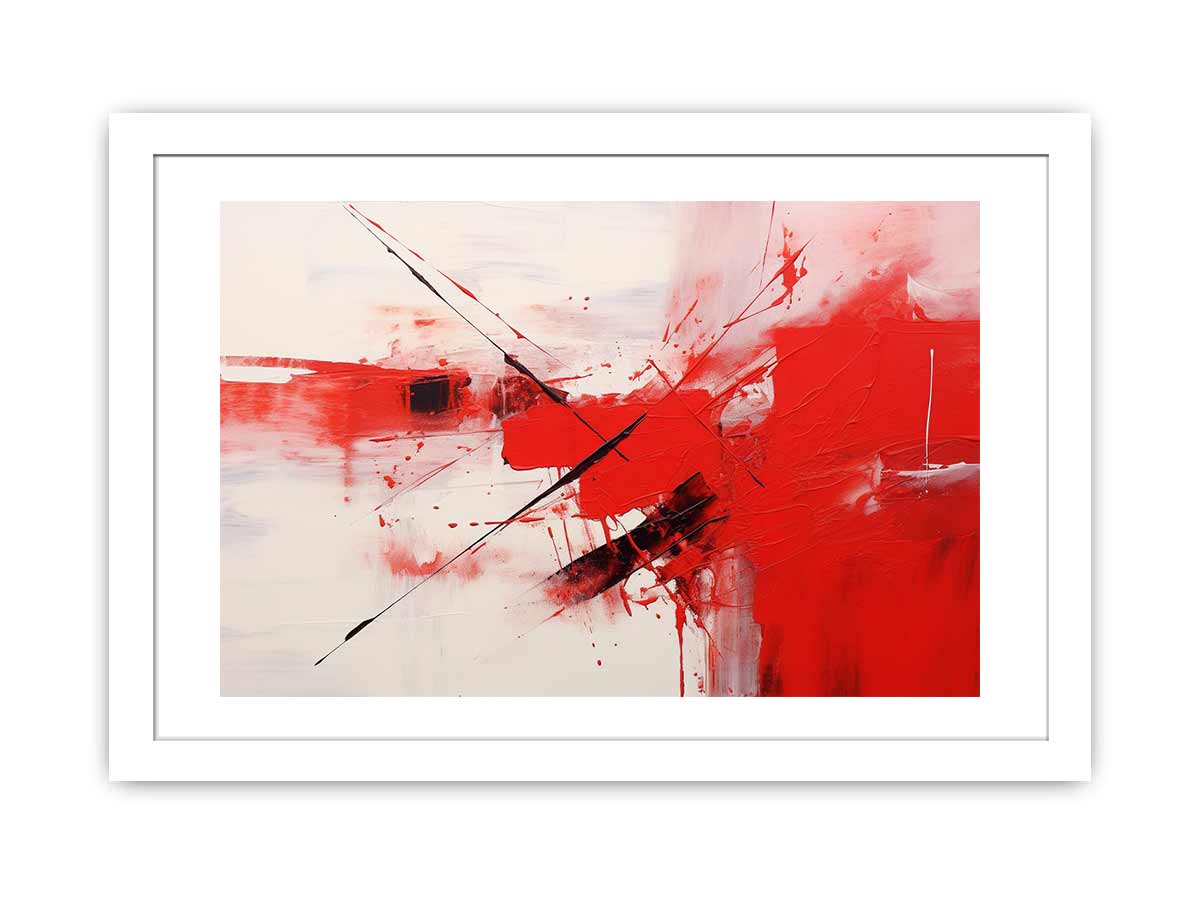 Scarlet Motion red black abstract action painting for modern living room decor.