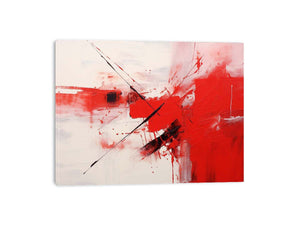Scarlet Motion red black abstract action painting for modern living room decor.