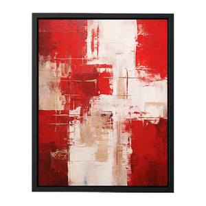 Crimson Structure vertical red neutral abstract painting for modern entryway decor.