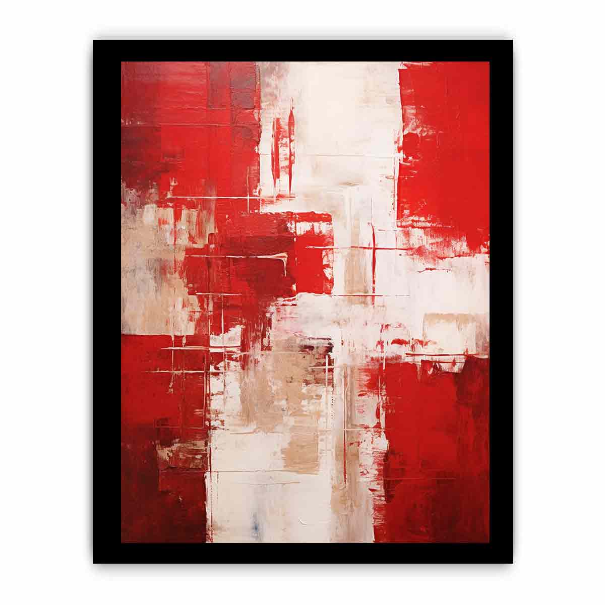 Crimson Structure vertical red neutral abstract painting for modern entryway decor.