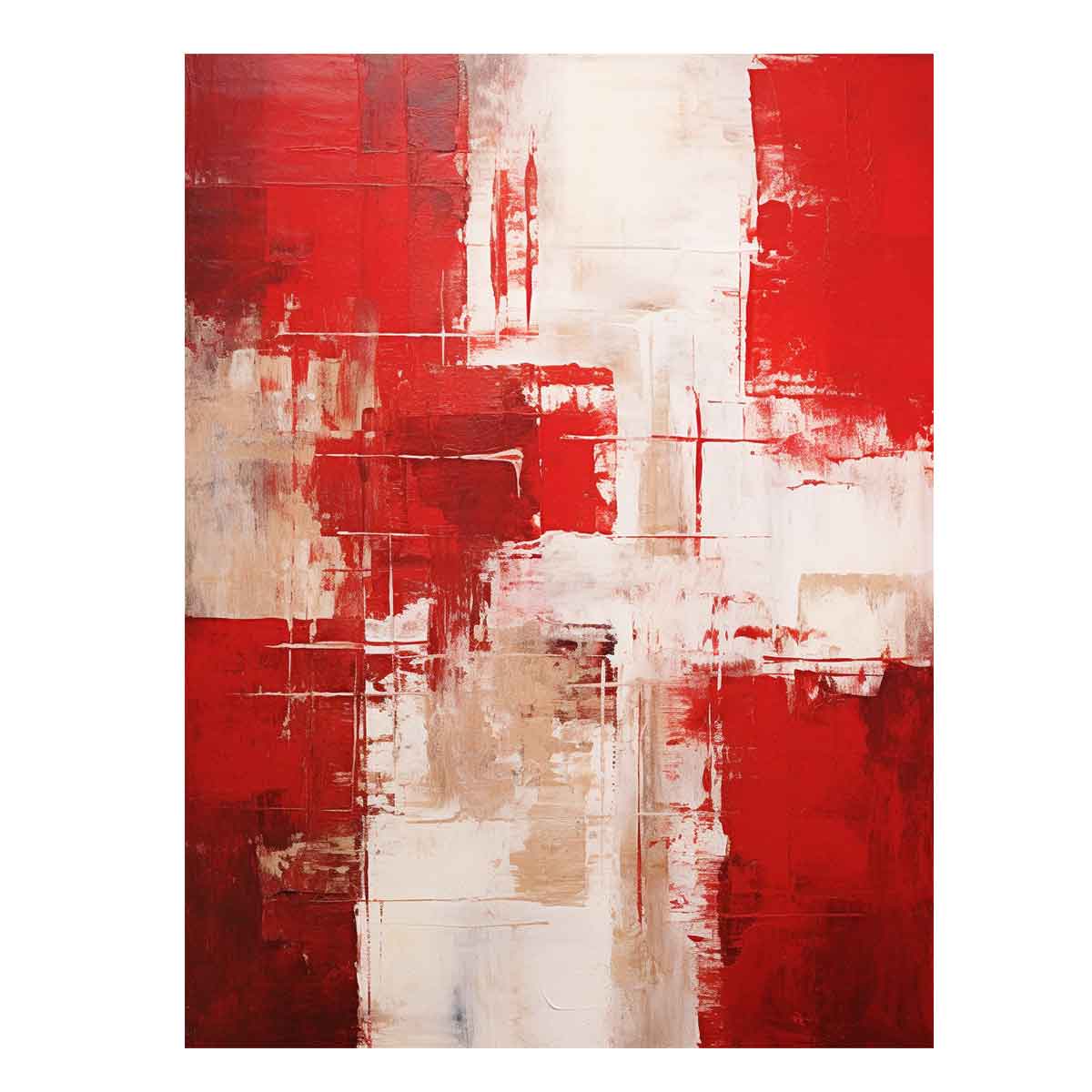 Crimson Structure vertical red neutral abstract painting for modern entryway decor.
