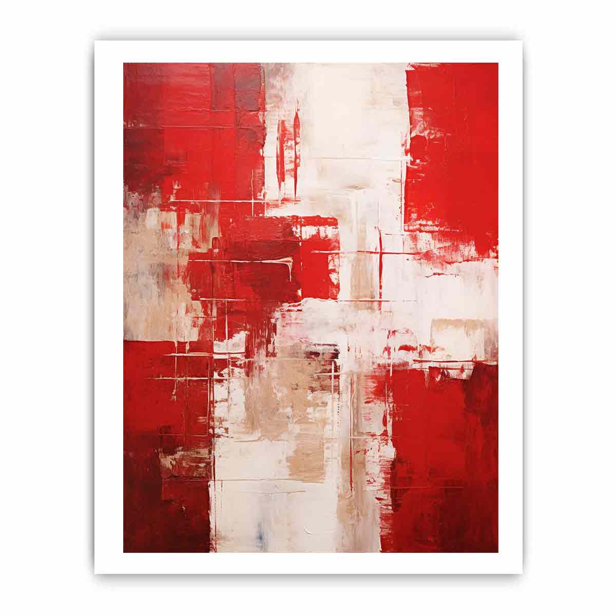 Crimson Structure vertical red neutral abstract painting for modern entryway decor.