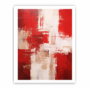 Crimson Structure vertical red neutral abstract painting for modern entryway decor.