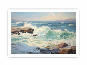 Coastal Surge sunlit sea wave oil painting for modern living room decor.