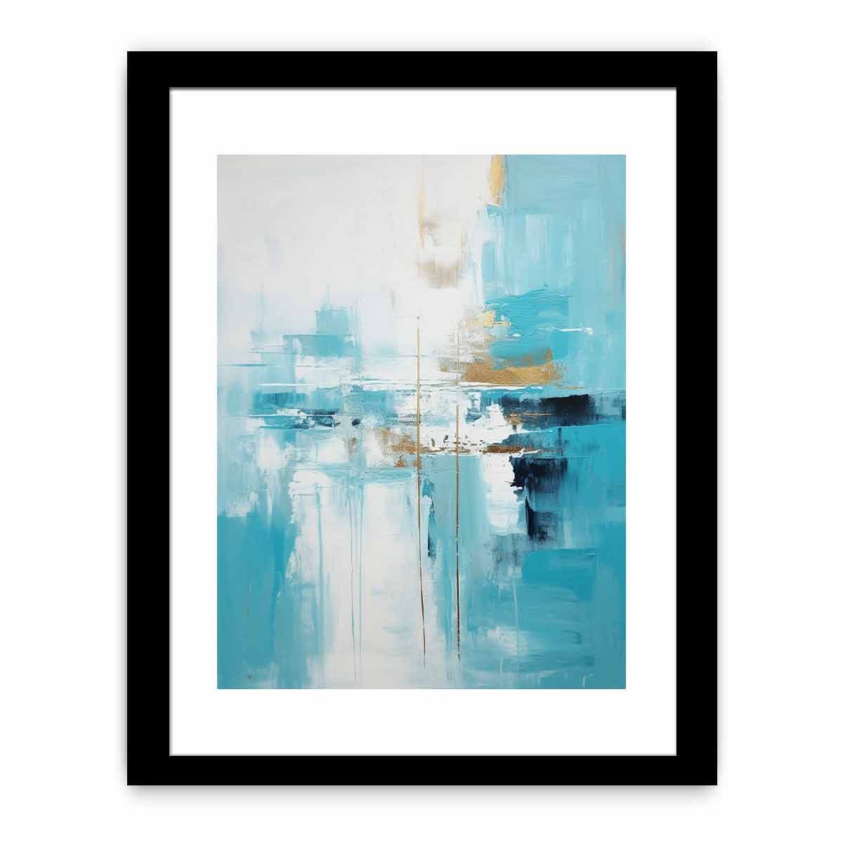 Aqua Balance vertical teal white abstract painting for modern bedroom decor.