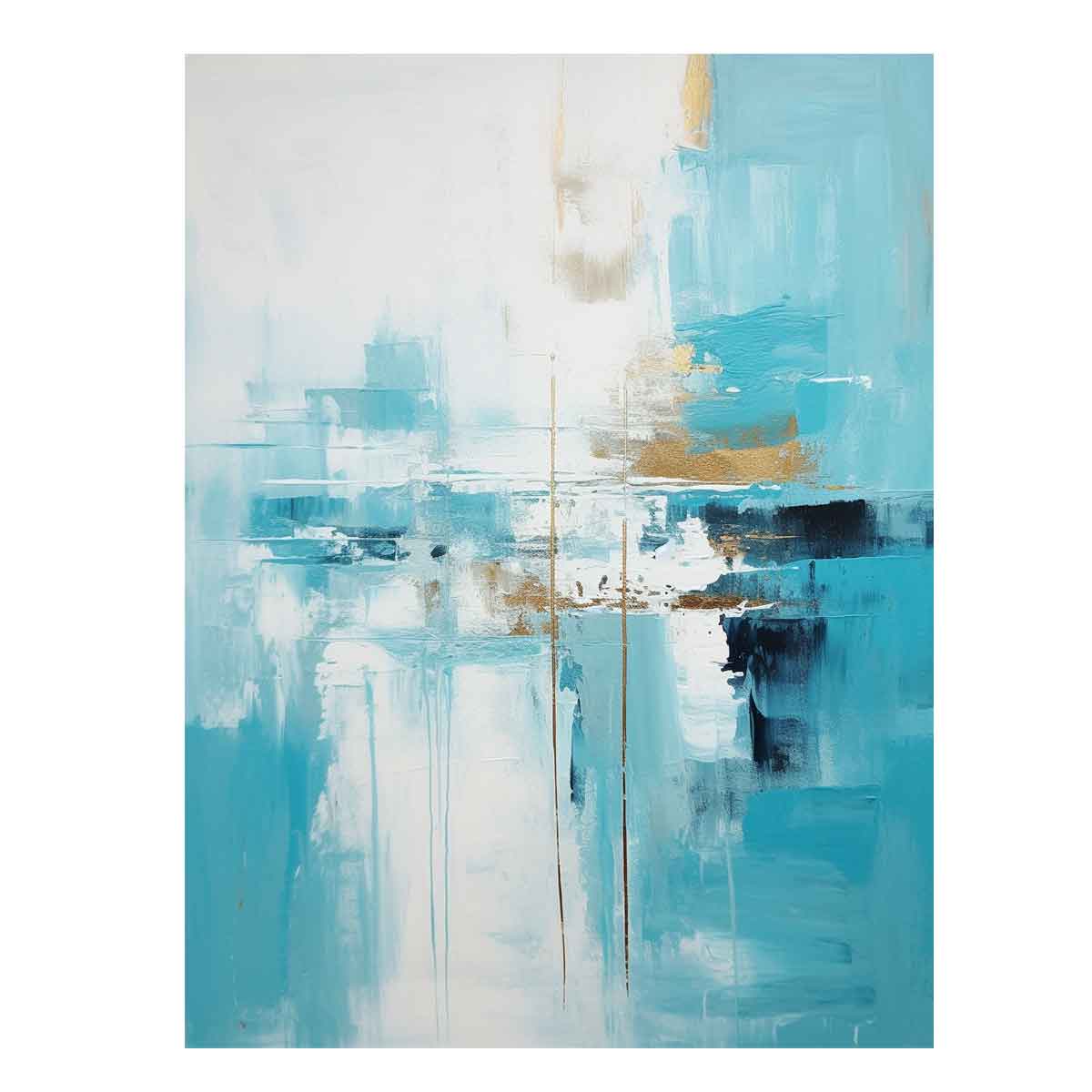 Aqua Balance vertical teal white abstract painting for modern bedroom decor.